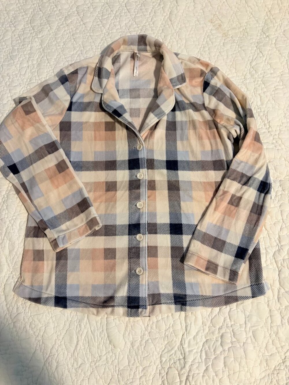 Soma Plush Fleece Pajama Set Small Blush Pink Plaid Button Up Cozy PJs